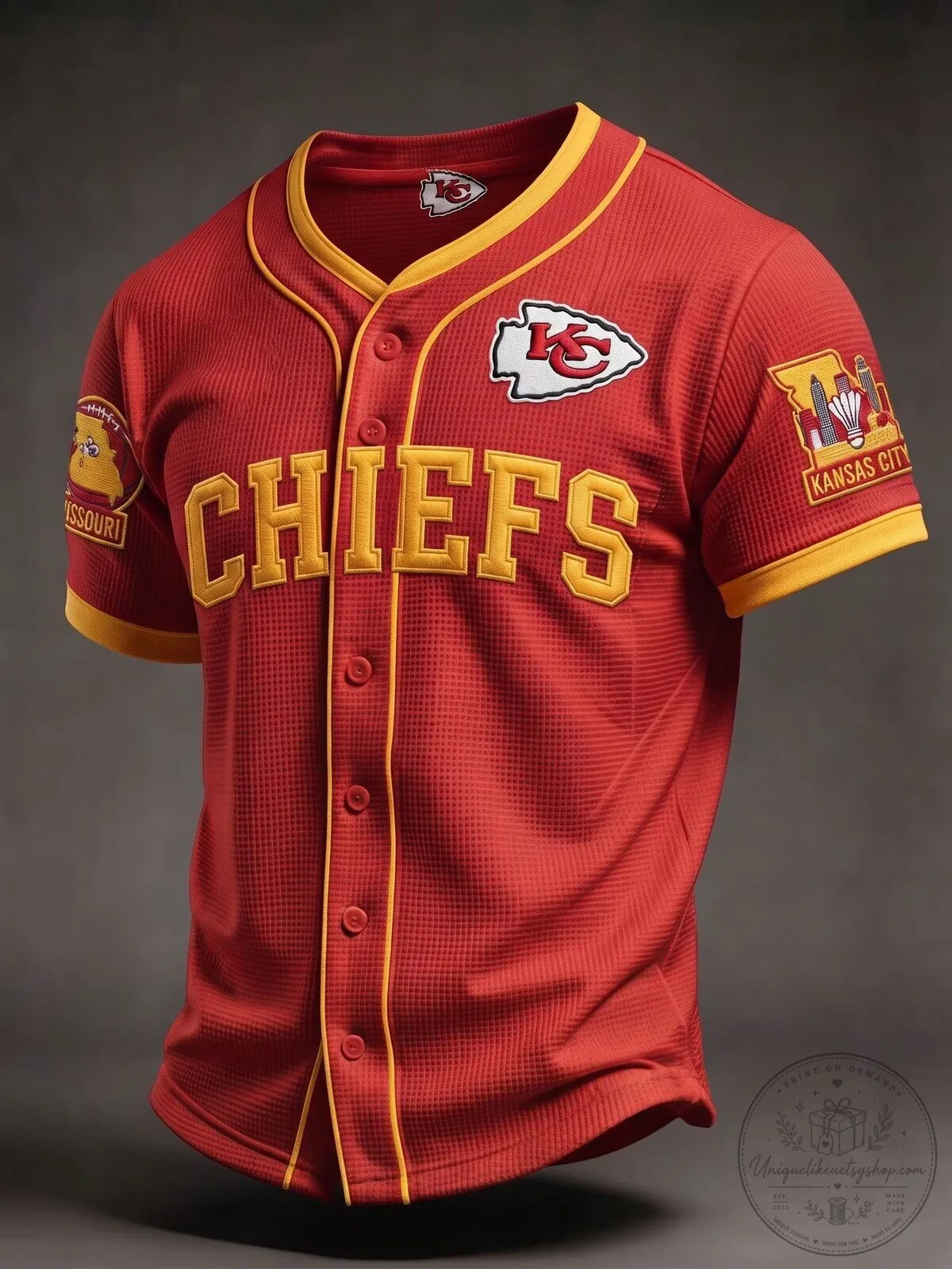 Kansas City Chiefs Red Baseball Jersey with Embroidered Team Logo