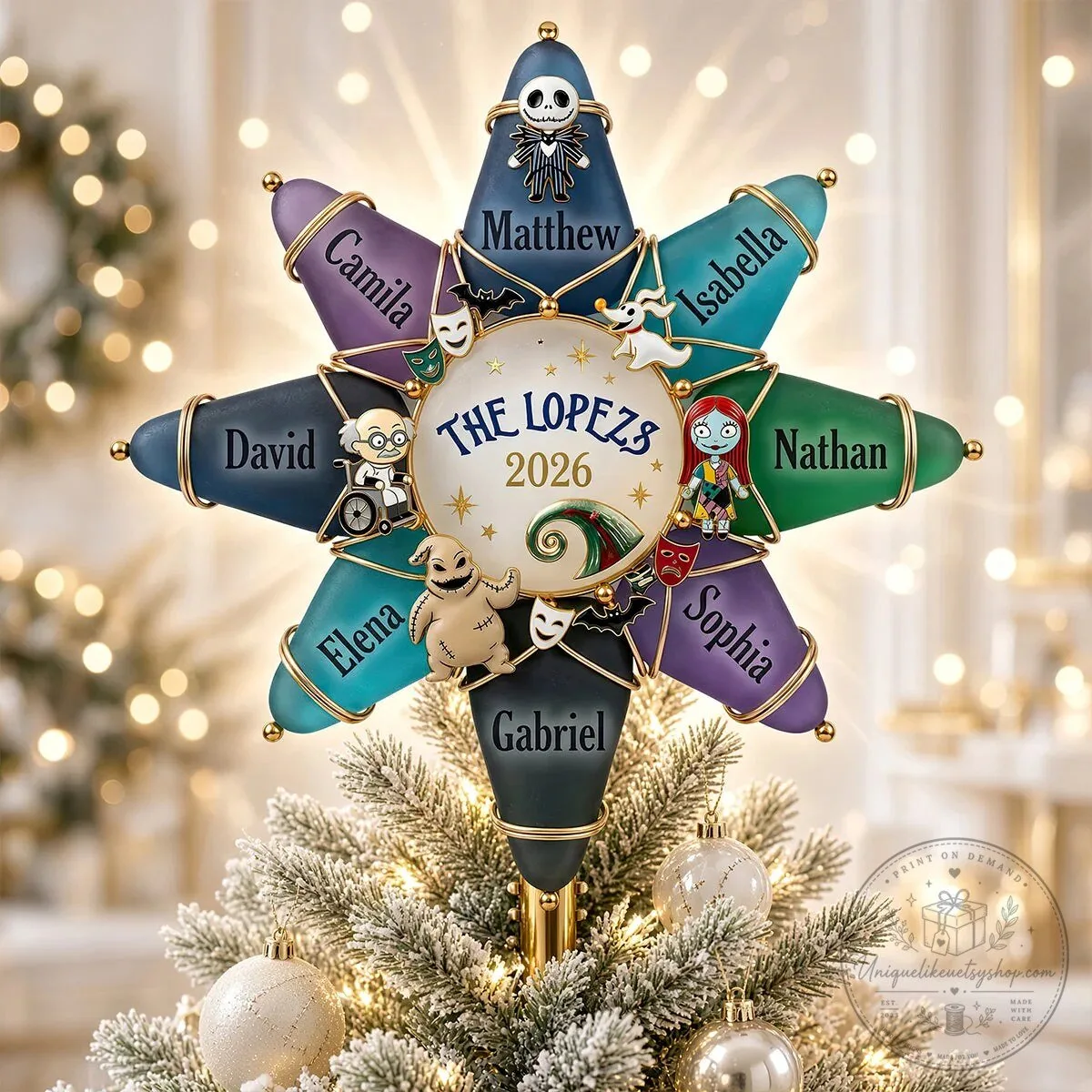 Nightmare Before Christmas Personalized Family Tree Topper Ornament