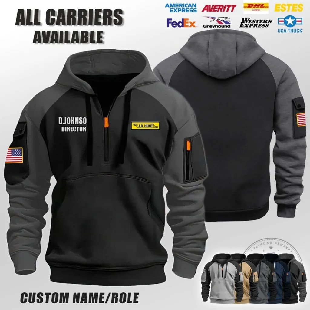 Custom Trucking Company Logo Personalized Name Director Half-Zip Hoodie Custom Trucking Company Logo Personalized Name Director Half-Zip Hoodie