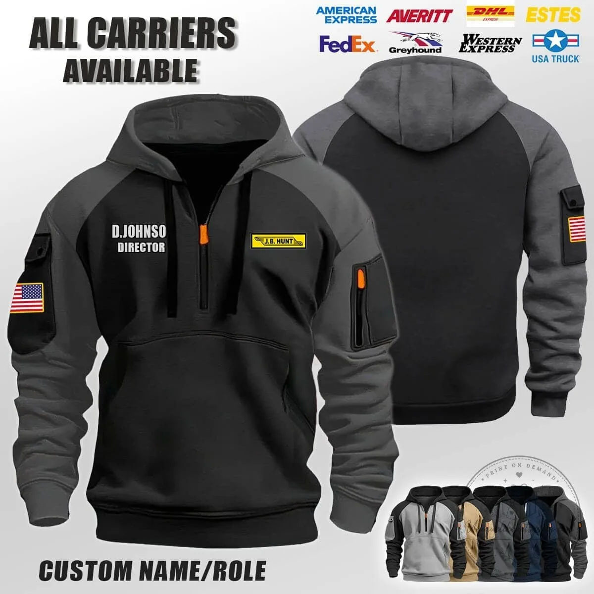 Custom Trucking Company Logo Personalized Name Director Half-Zip Hoodie