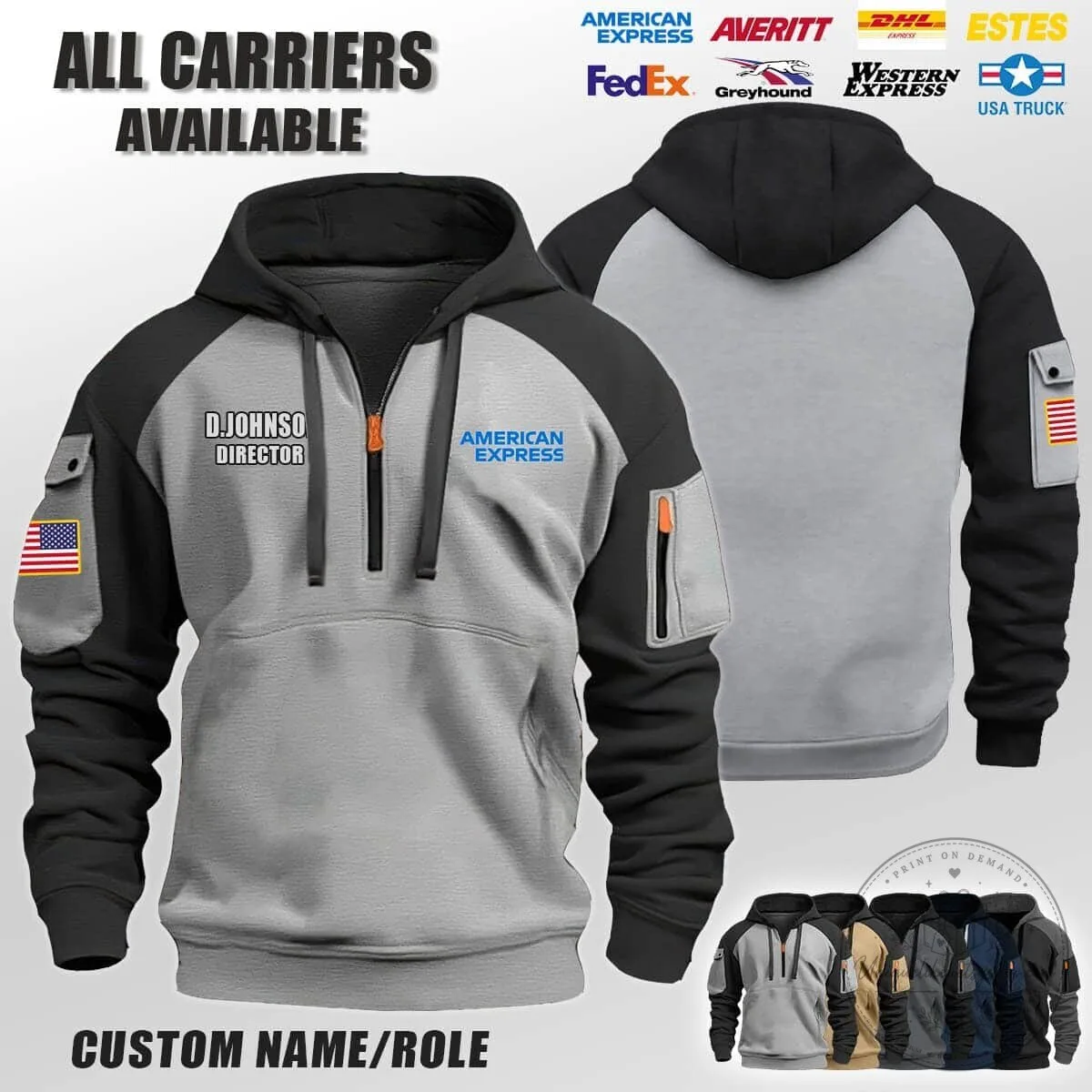 Custom Trucking Company Logo Personalized Name Director Half-Zip Hoodie 7 Custom Trucking Company Logo Personalized Name Director Half-Zip Hoodie