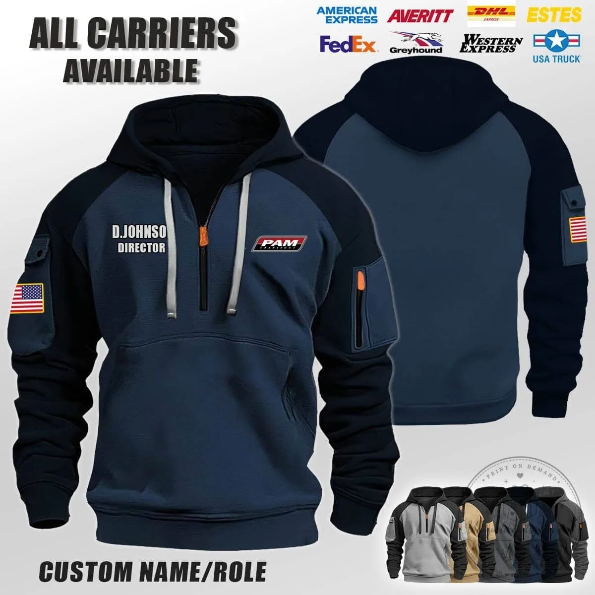 Custom Trucking Company Logo Personalized Name Director Half-Zip Hoodie 8 Custom Trucking Company Logo Personalized Name Director Half-Zip Hoodie