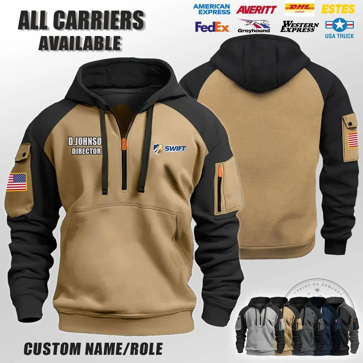 Custom Trucking Company Logo Personalized Name Director Half-Zip Hoodie 9 Custom Trucking Company Logo Personalized Name Director Half-Zip Hoodie