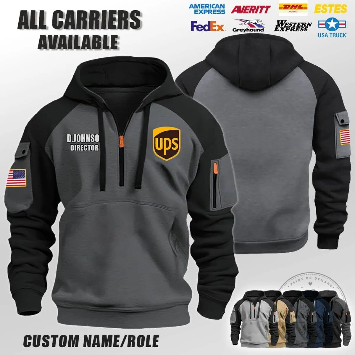 Custom Trucking Company Logo Personalized Name Director Half-Zip Hoodie 10 Custom Trucking Company Logo Personalized Name Director Half-Zip Hoodie