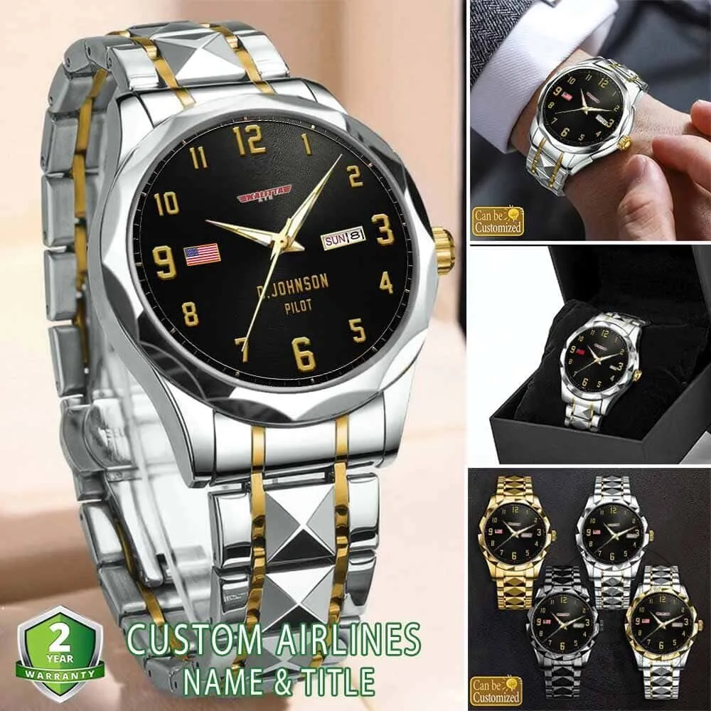 Kalitta Air Pilot Stainless Steel Watch with Custom Name and Role 5 Kalitta Air Pilot Stainless Steel Watch with Custom Name and Role