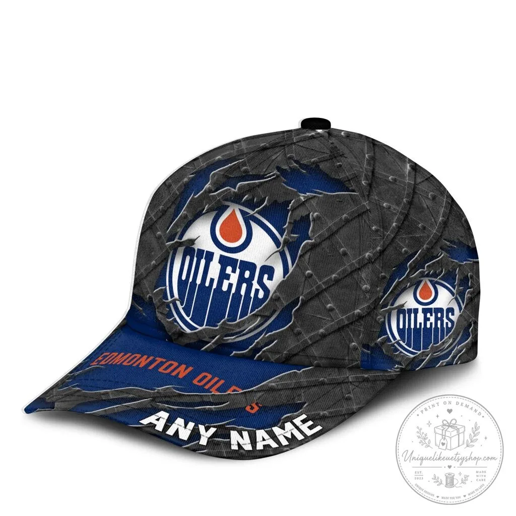 Edmonton Oilers Personalized Name Black Metal Design Classic Cap Hat 5 Edmonton Oilers Personalized Name Black Metal Design Classic Cap Hat