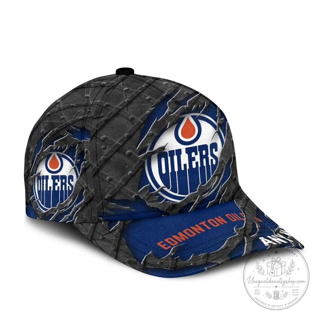 Edmonton Oilers Personalized Name Black Metal Design Classic Cap Hat 6 Edmonton Oilers Personalized Name Black Metal Design Classic Cap Hat