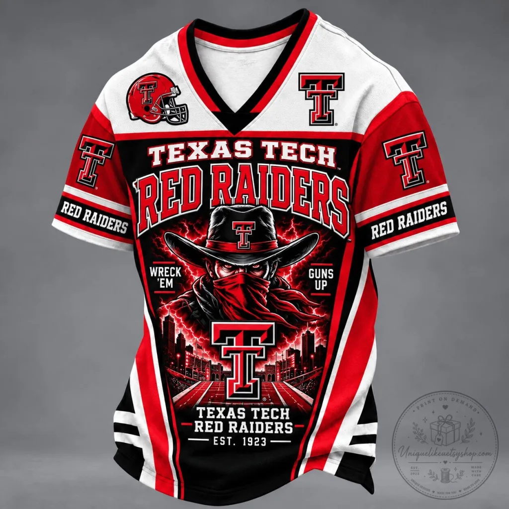 Texas Tech Red Raiders Mascot Spirit V-Neck Football Jersey Texas Tech Red Raiders Mascot Spirit V-Neck Football Jersey