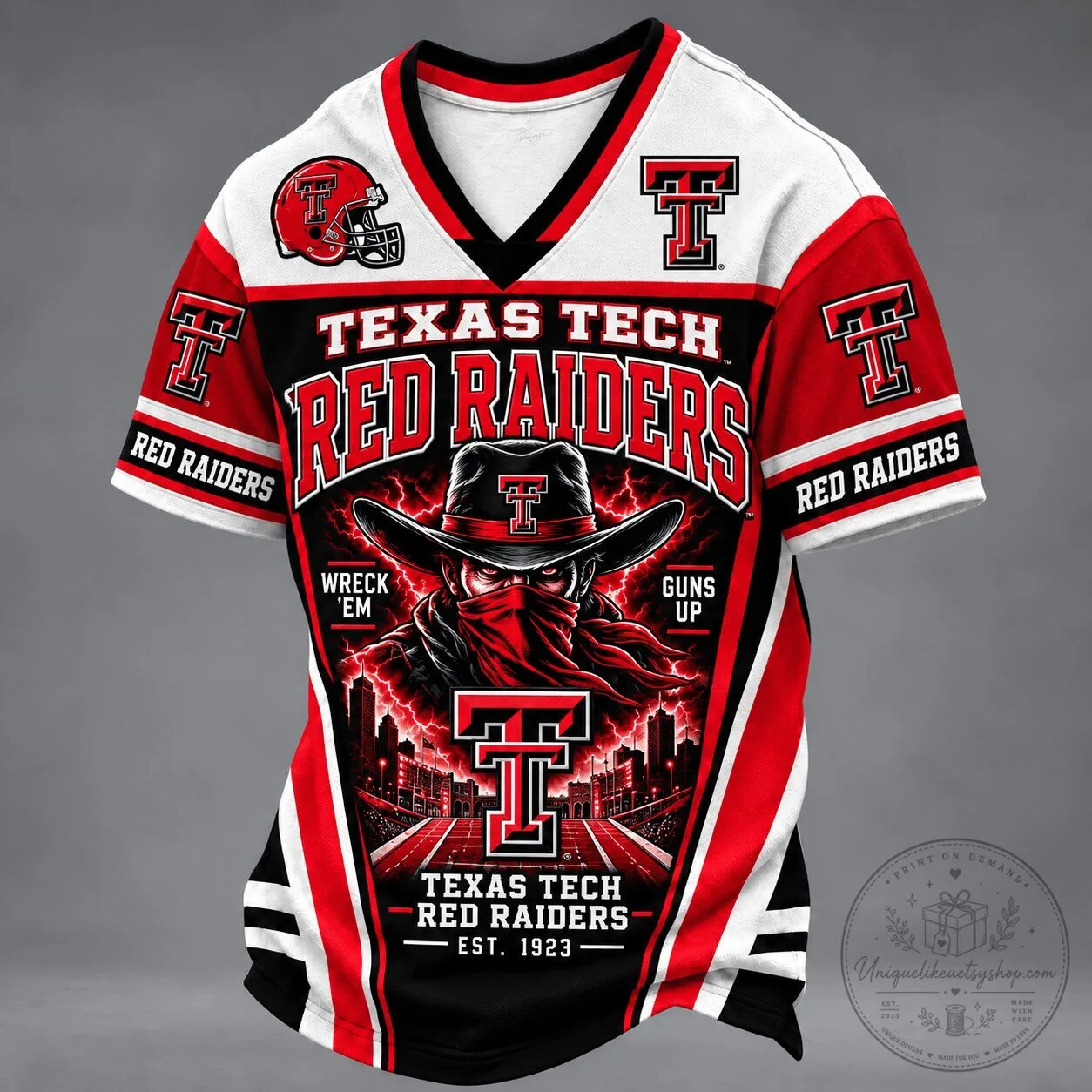 Texas Tech Red Raiders Mascot Spirit V-Neck Football Jersey