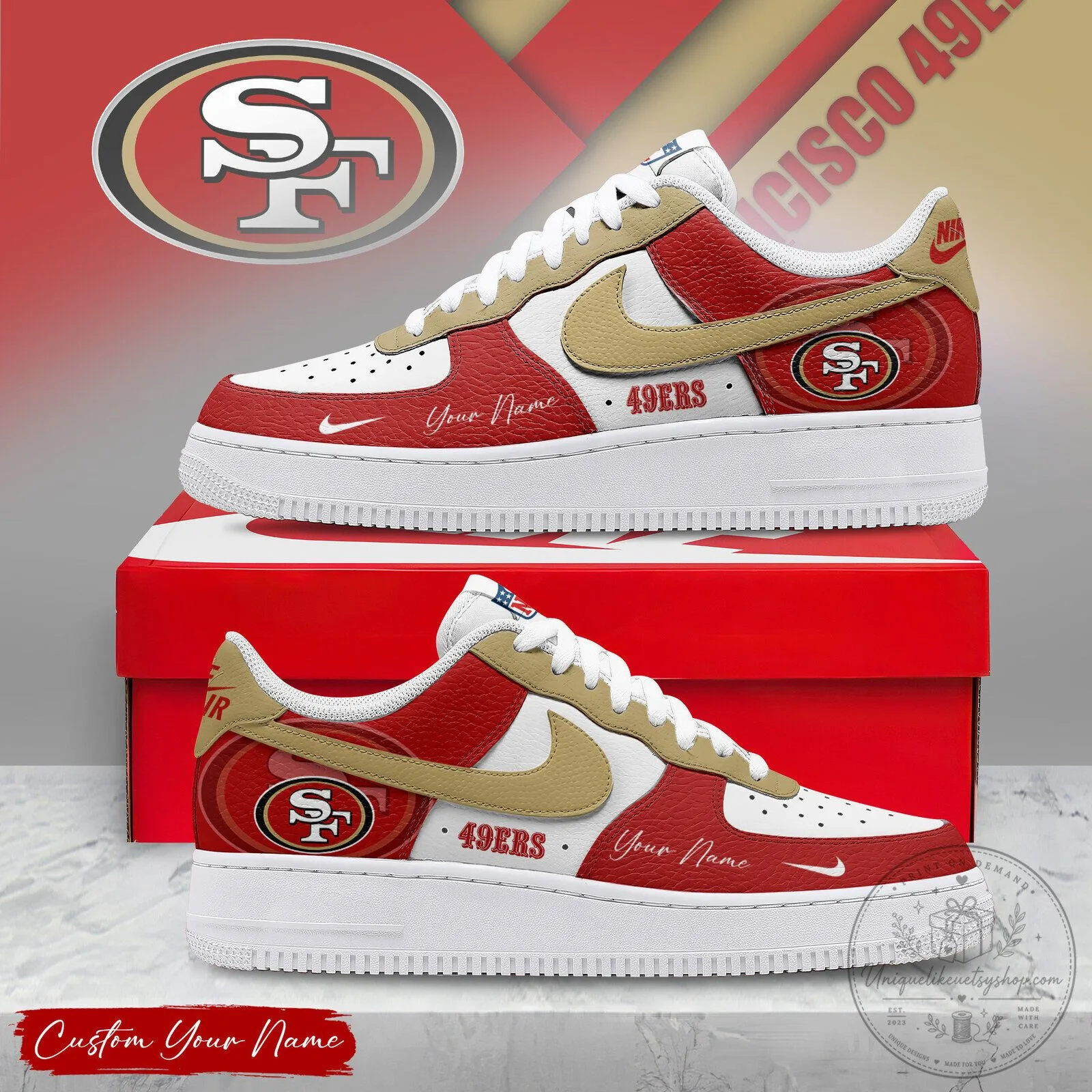San Francisco 49ers Victory Pride Custom Name White and Red Sneakers