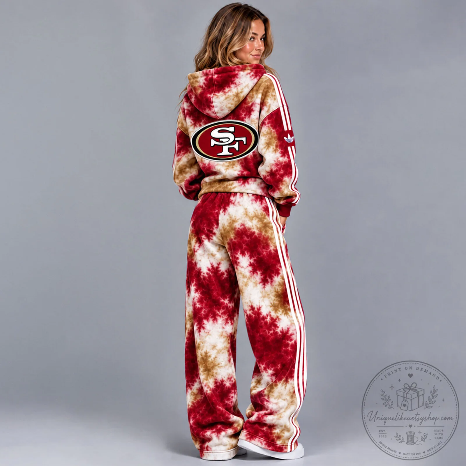 San Francisco 49ers Tie-Dye Red and Gold Womens Full-Zip Hoodie