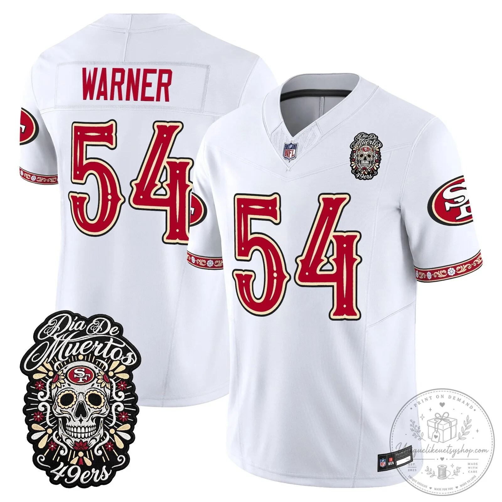 Fred Warner Dia de los Muertos Jersey for San Francisco 49ers Football Fans 48 Fred Warner Dia de los Muertos Jersey for San Francisco 49ers Football Fans