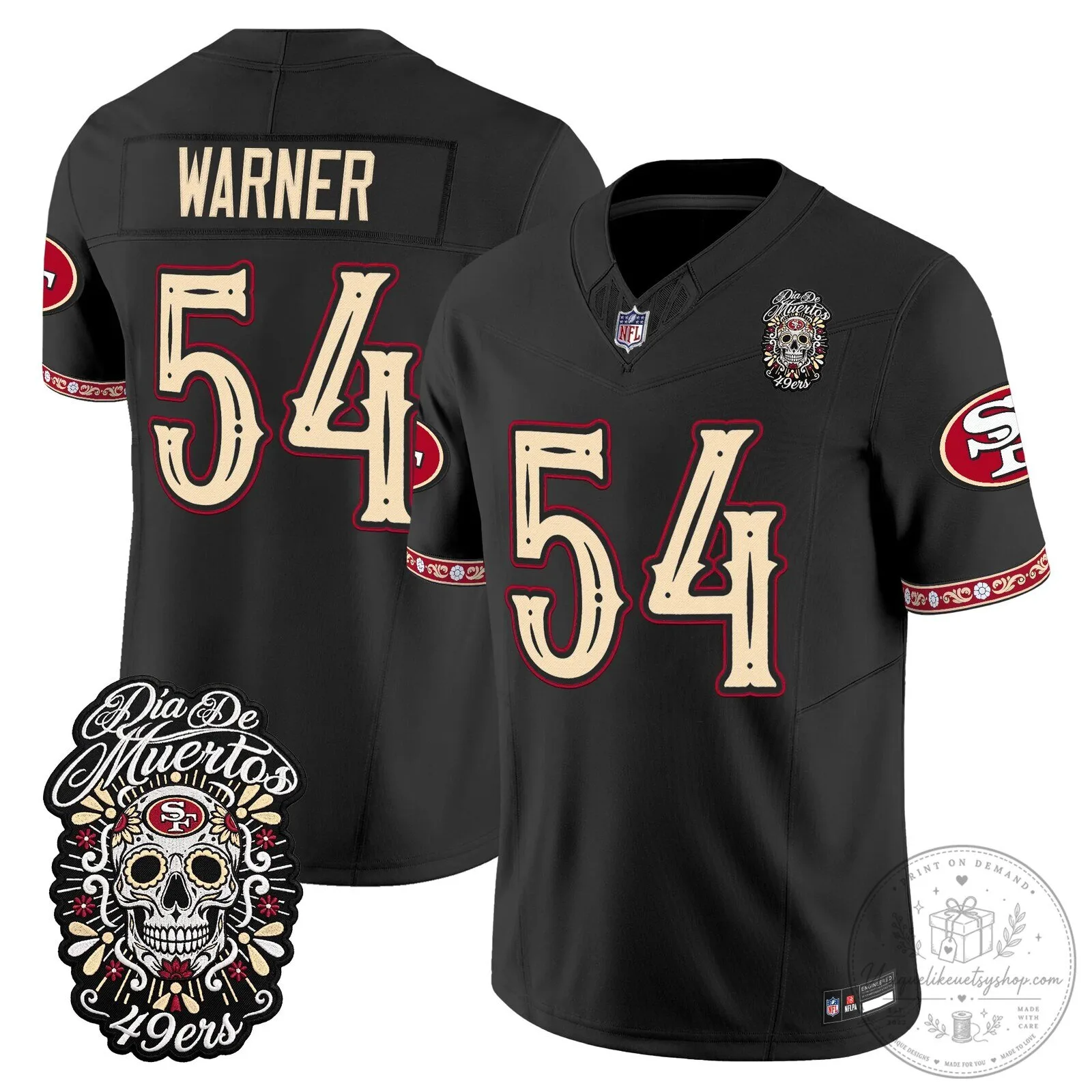 Fred Warner Dia de los Muertos Jersey for San Francisco 49ers Football Fans 58 Fred Warner Dia de los Muertos Jersey for San Francisco 49ers Football Fans