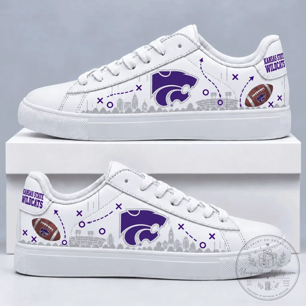 White Low Top Sneakers for Kansas State Wildcats Football Fans White Low Top Sneakers for Kansas State Wildcats Football Fans
