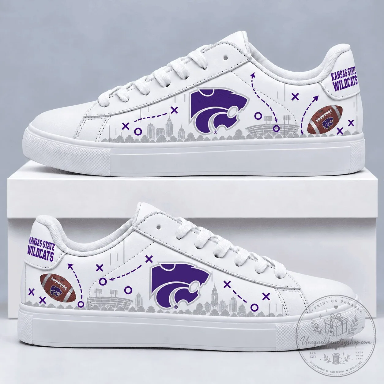 White Low Top Sneakers for Kansas State Wildcats Football Fans