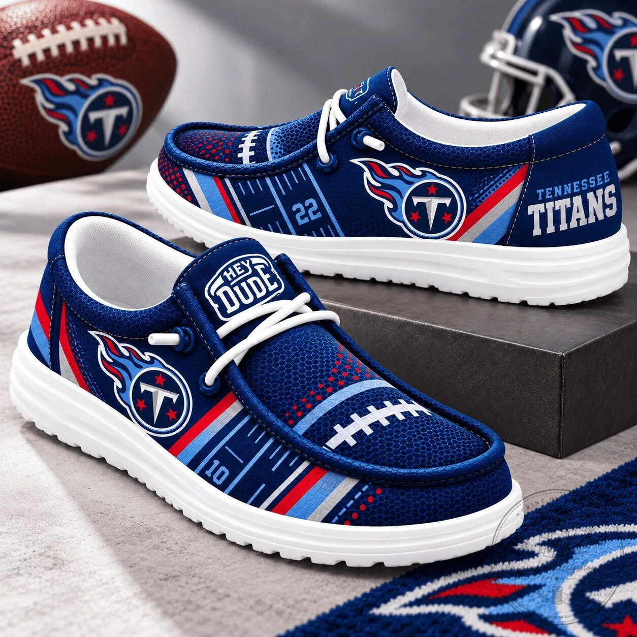 Tennessee Titans NFL Team Logo Custom Design Blue Loafer Shoes for Men
