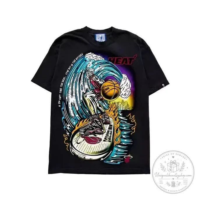 Miami Heat Basketball Surfer Graphic Design Black Unisex T-Shirt