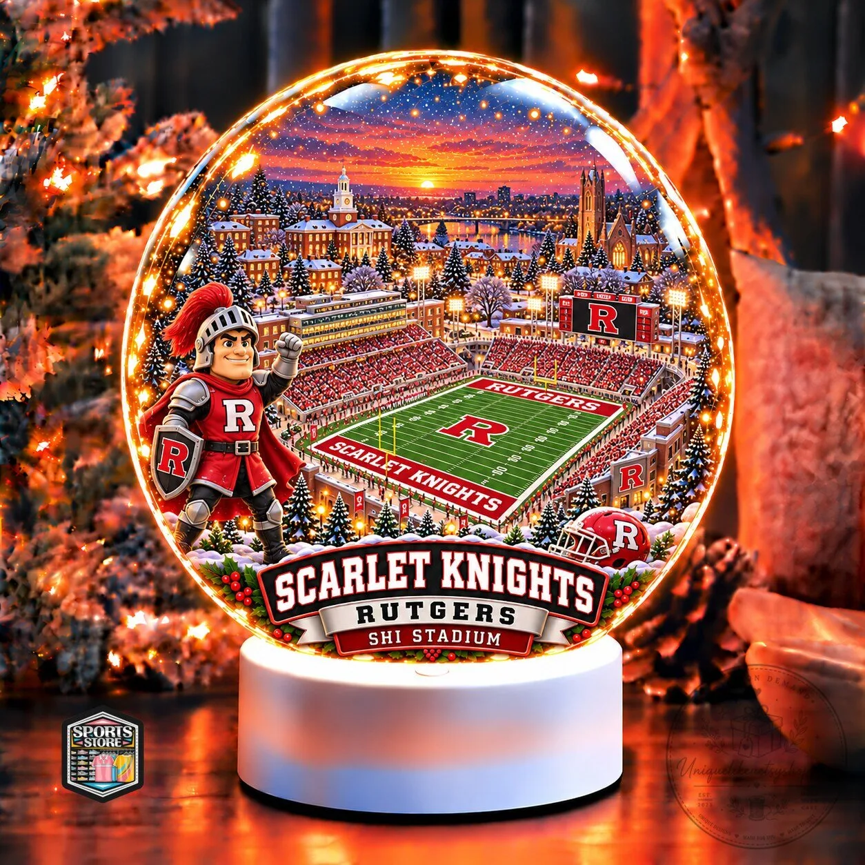 Rutgers Scarlet Knights SHI Stadium Christmas Snow Globe Night Light