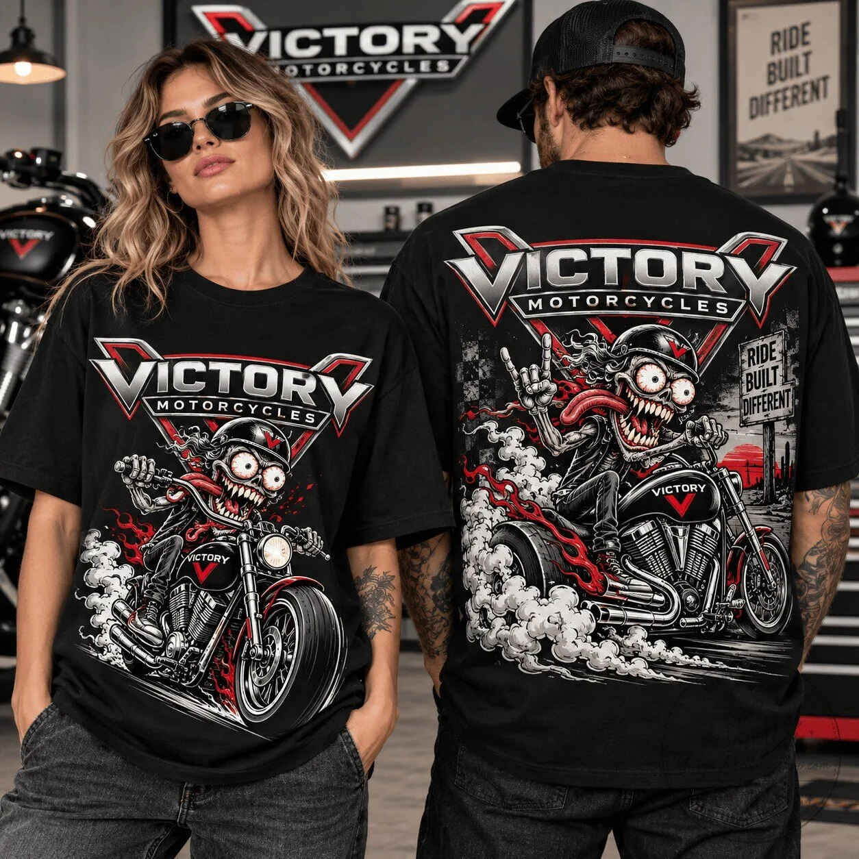 Victory Motorcycles Biker Skeleton Ride Built Different T-Shirt