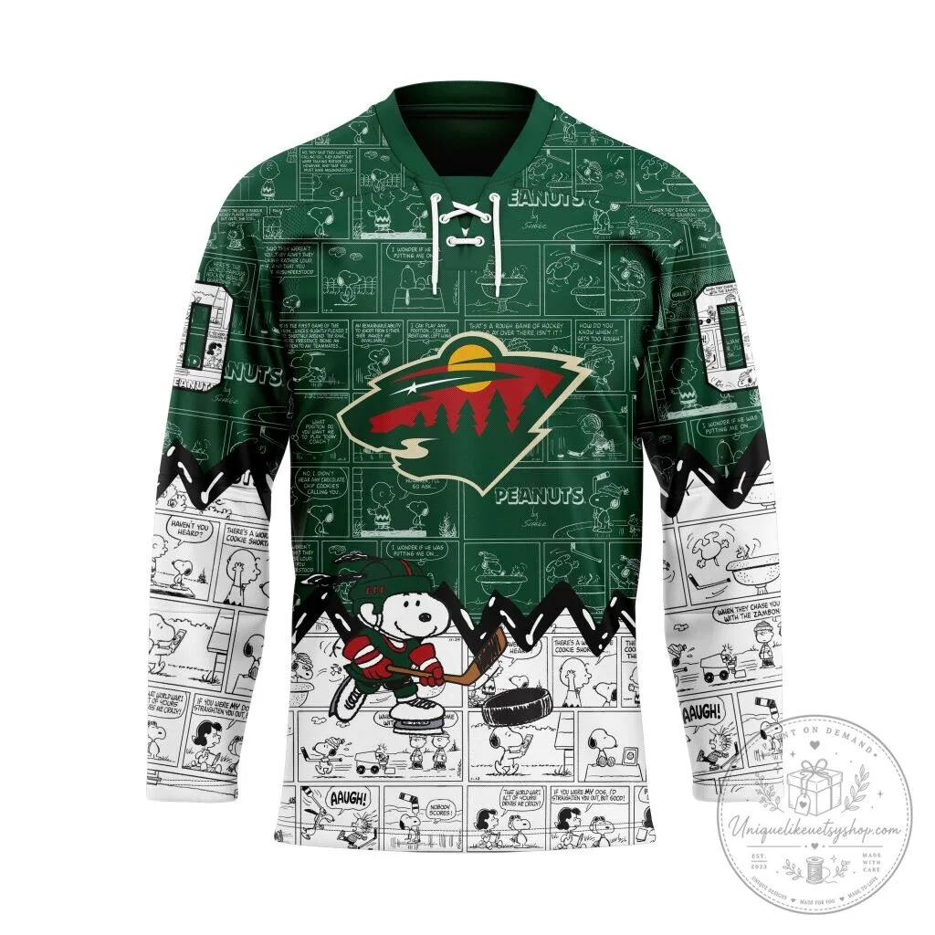 Minnesota Wild Peanuts Snoopy Hockey Lace-Up Jersey