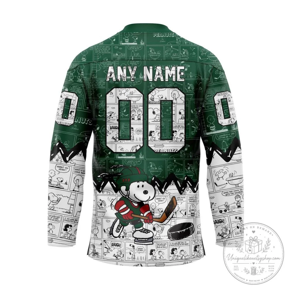 Minnesota Wild Peanuts Snoopy Hockey Lace-Up Jersey 3 Minnesota Wild Peanuts Snoopy Hockey Lace-Up Jersey