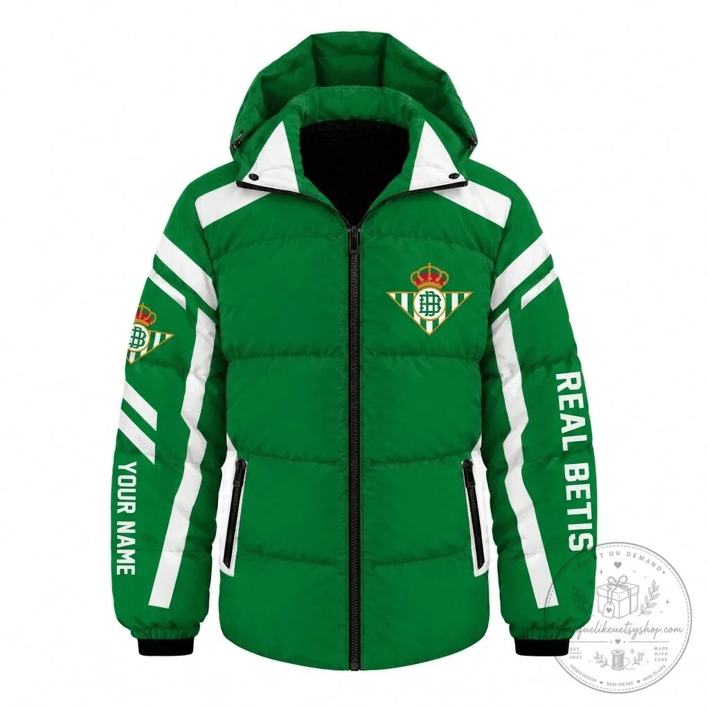 Real Betis La Liga Football Club Green and White Winter Puffer Jacket