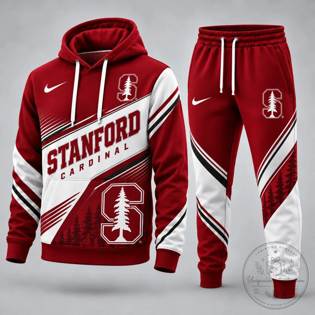 Stanford Cardinal University Red and White Athletic Hoodie for Men Stanford Cardinal University Red and White Athletic Hoodie for Men