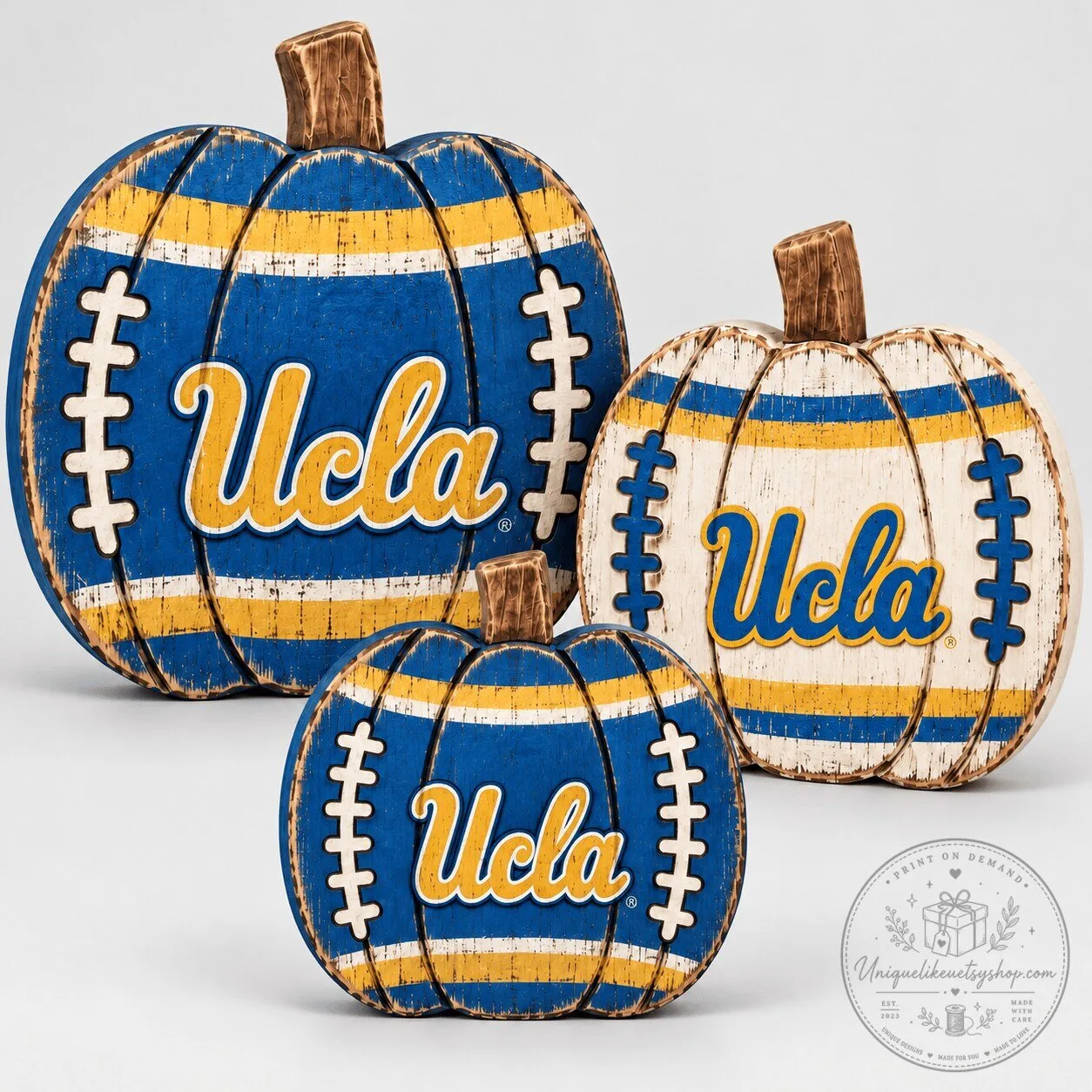 UCLA Bruins Football Pumpkin Wood Decor Set