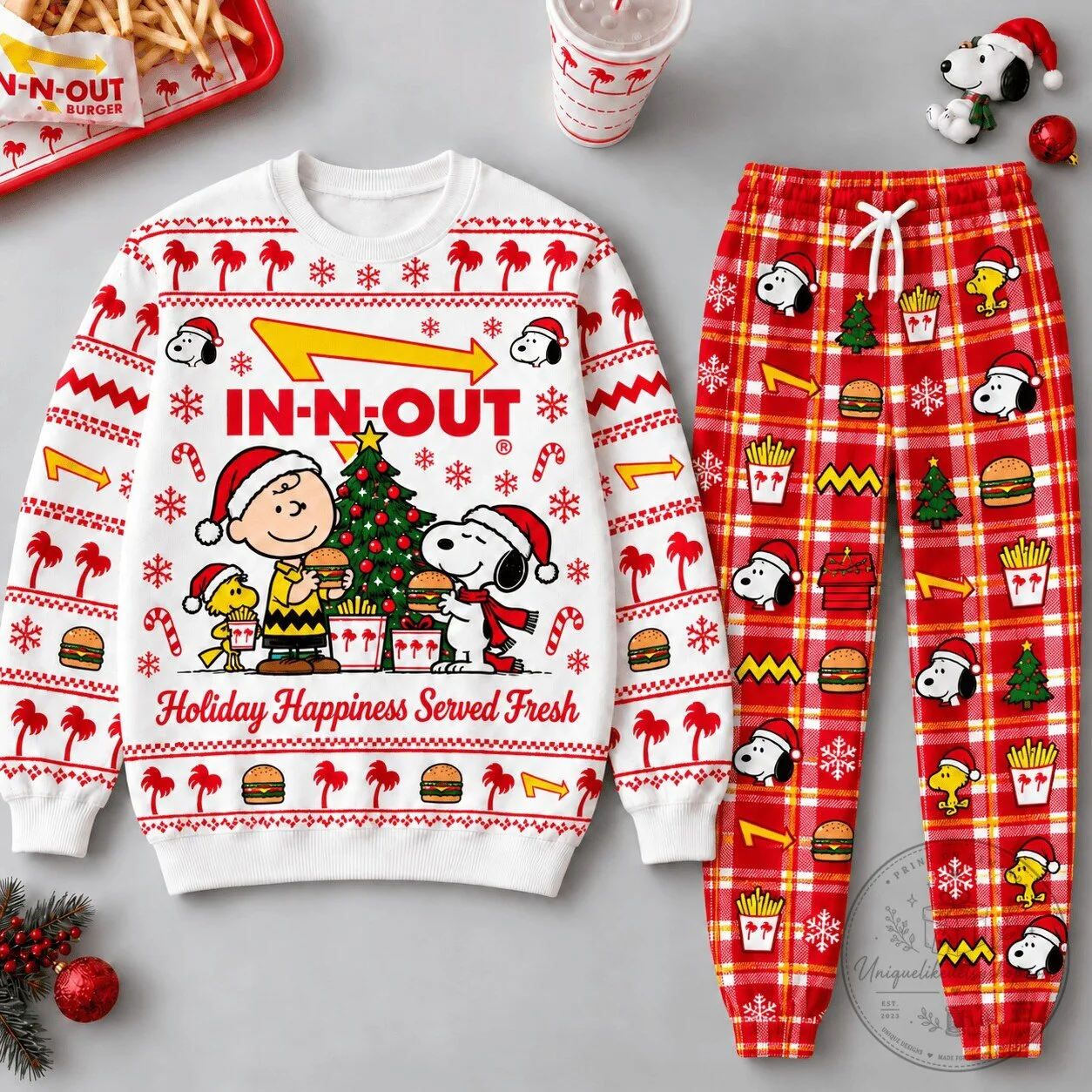 Peanuts Snoopy and Charlie Brown In-N-Out Burger Christmas Holiday Sweatshirt