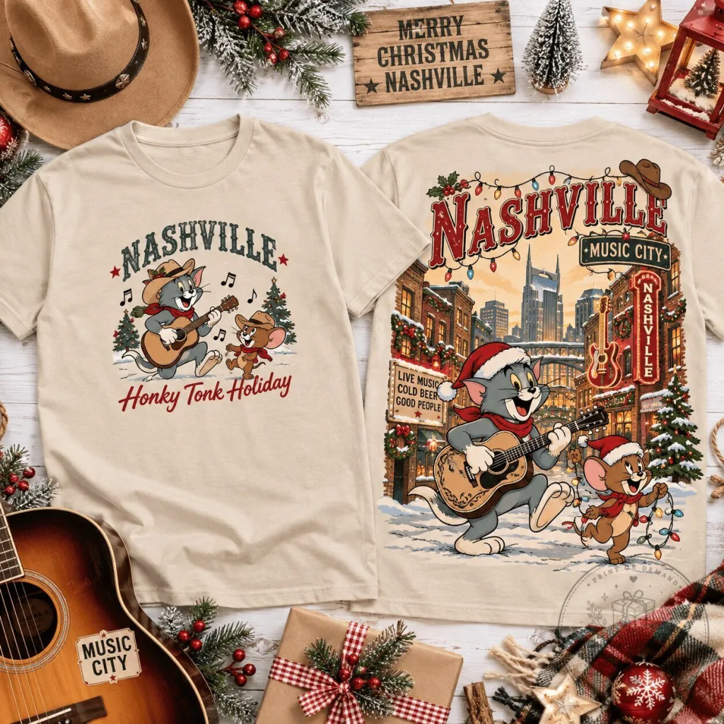 Tom and Jerry Nashville Honky Tonk Holiday Christmas Music City T-Shirt 18 Tom and Jerry Nashville Honky Tonk Holiday Christmas Music City T-Shirt