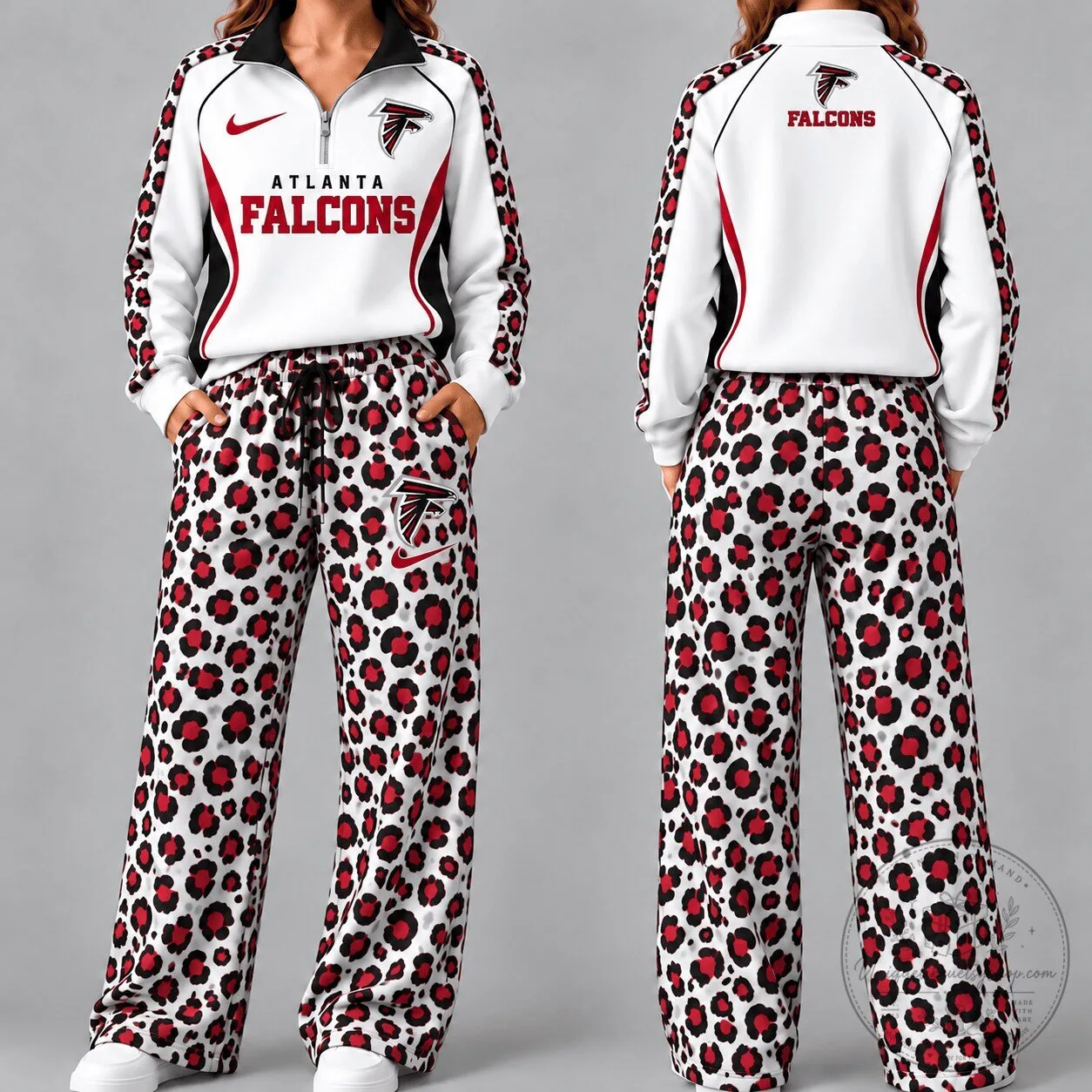 Atlanta Falcons Women's Red Leopard Print Tracksuit Hoodie and Pants Set