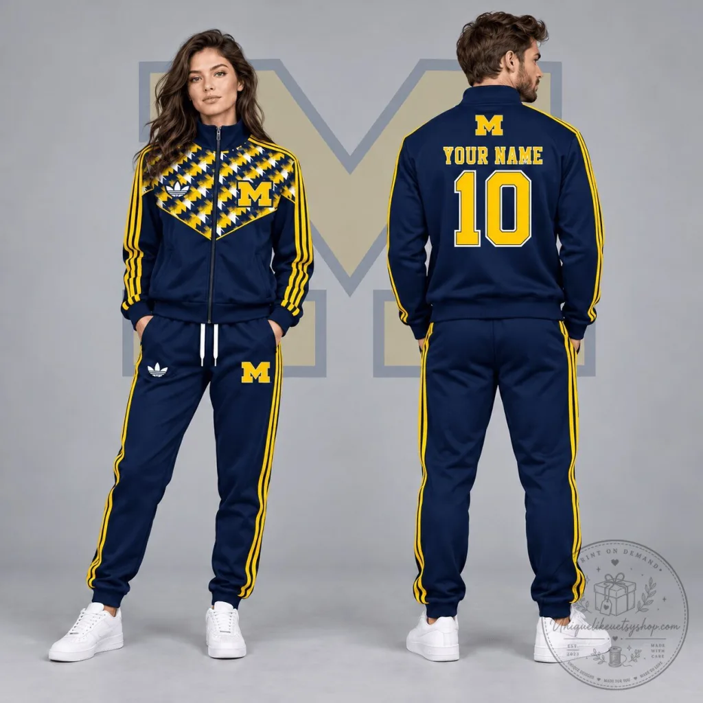 Michigan Wolverines Personalized Chevron Full-Zip Tracksuit Jacket Michigan Wolverines Personalized Chevron Full-Zip Tracksuit Jacket