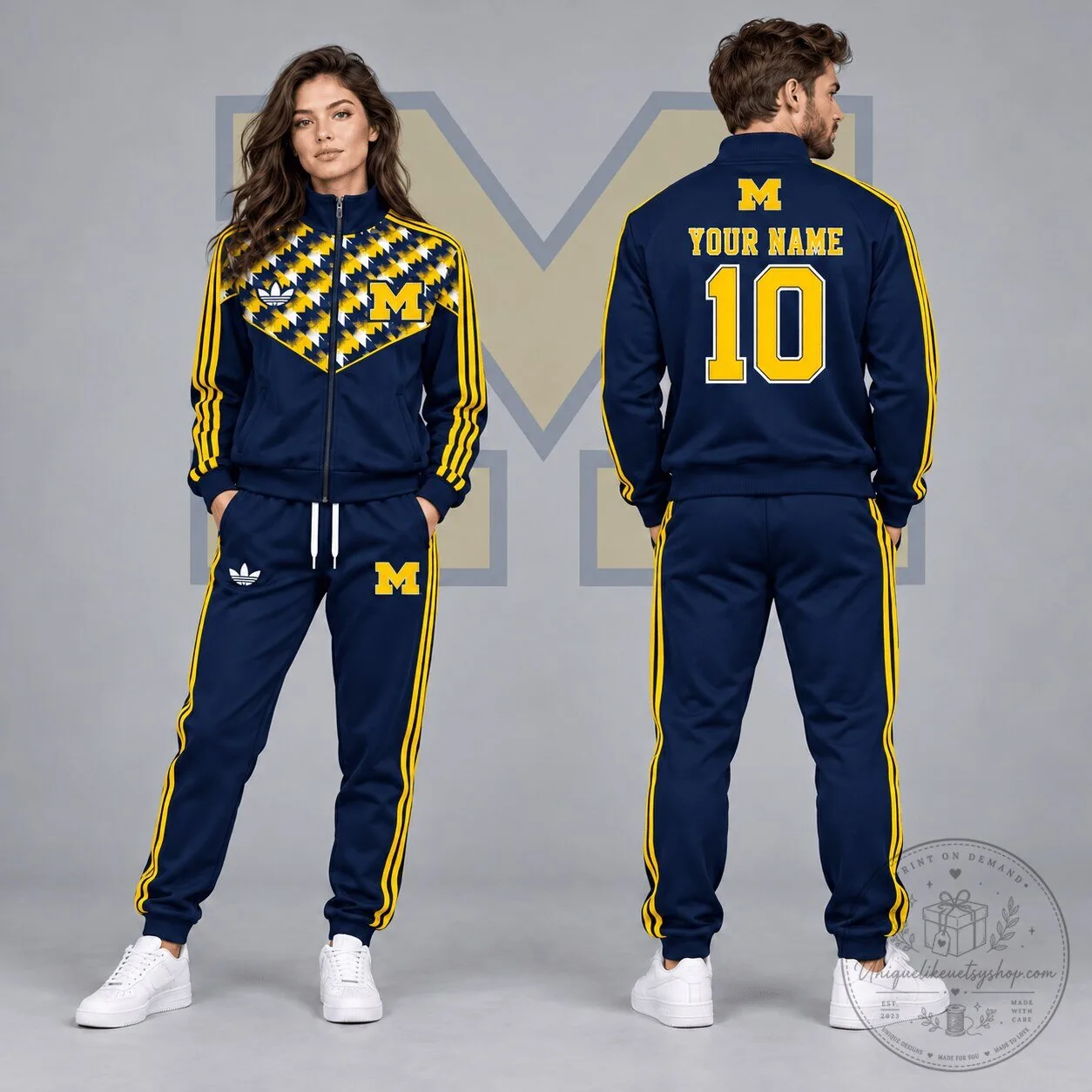 Michigan Wolverines Personalized Chevron Full-Zip Tracksuit Jacket