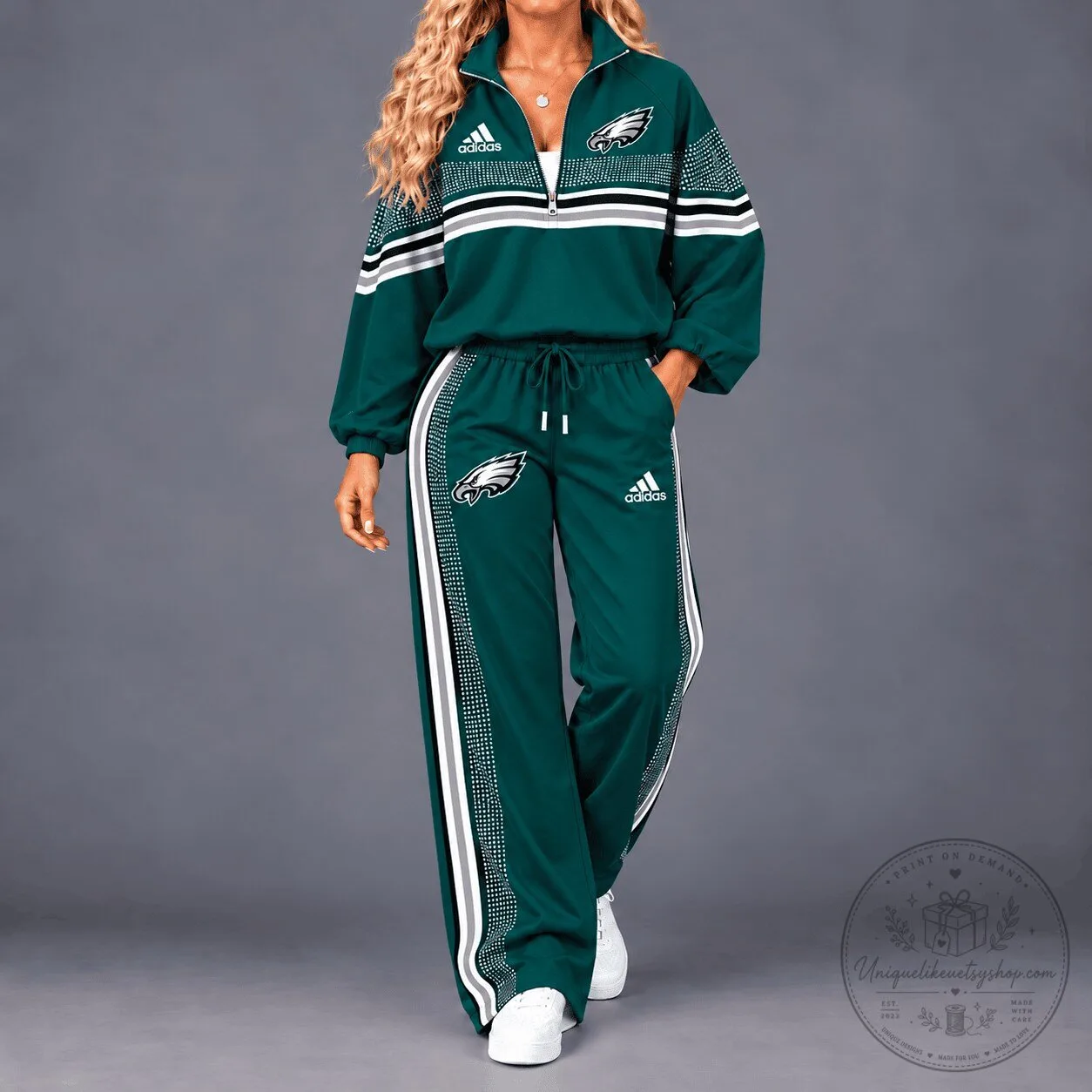 Philadelphia Eagles Women's Gradient Dot Stripe Quarter-Zip Sweatshirt and Pants Set