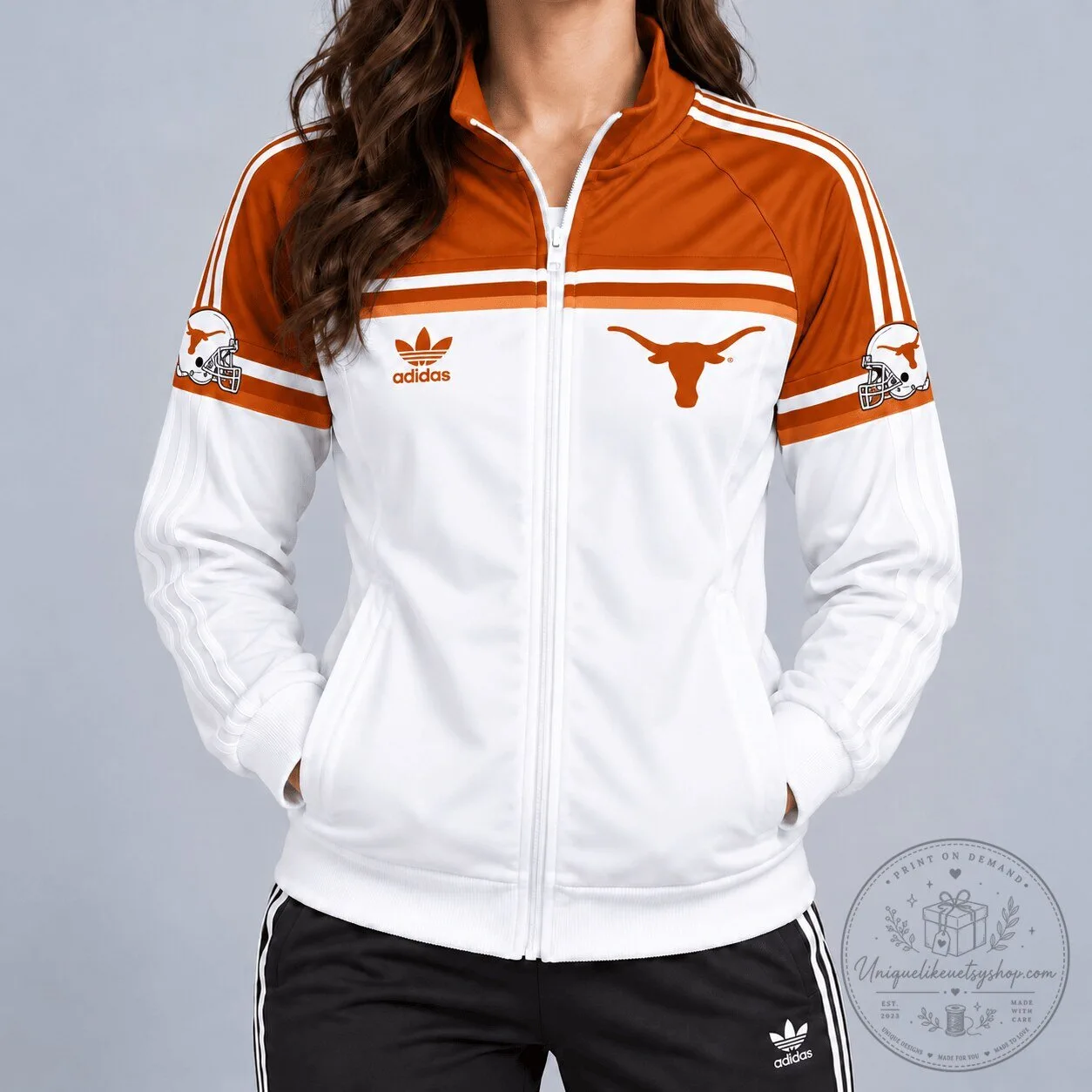 Texas Longhorns NCAA Adidas White Orange Full-Zip Track Jacket