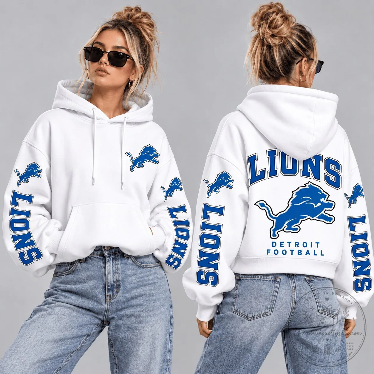 Detroit Lions National Football League Team Logo White Cropped Hoodie 1 Detroit Lions National Football League Team Logo White Cropped Hoodie