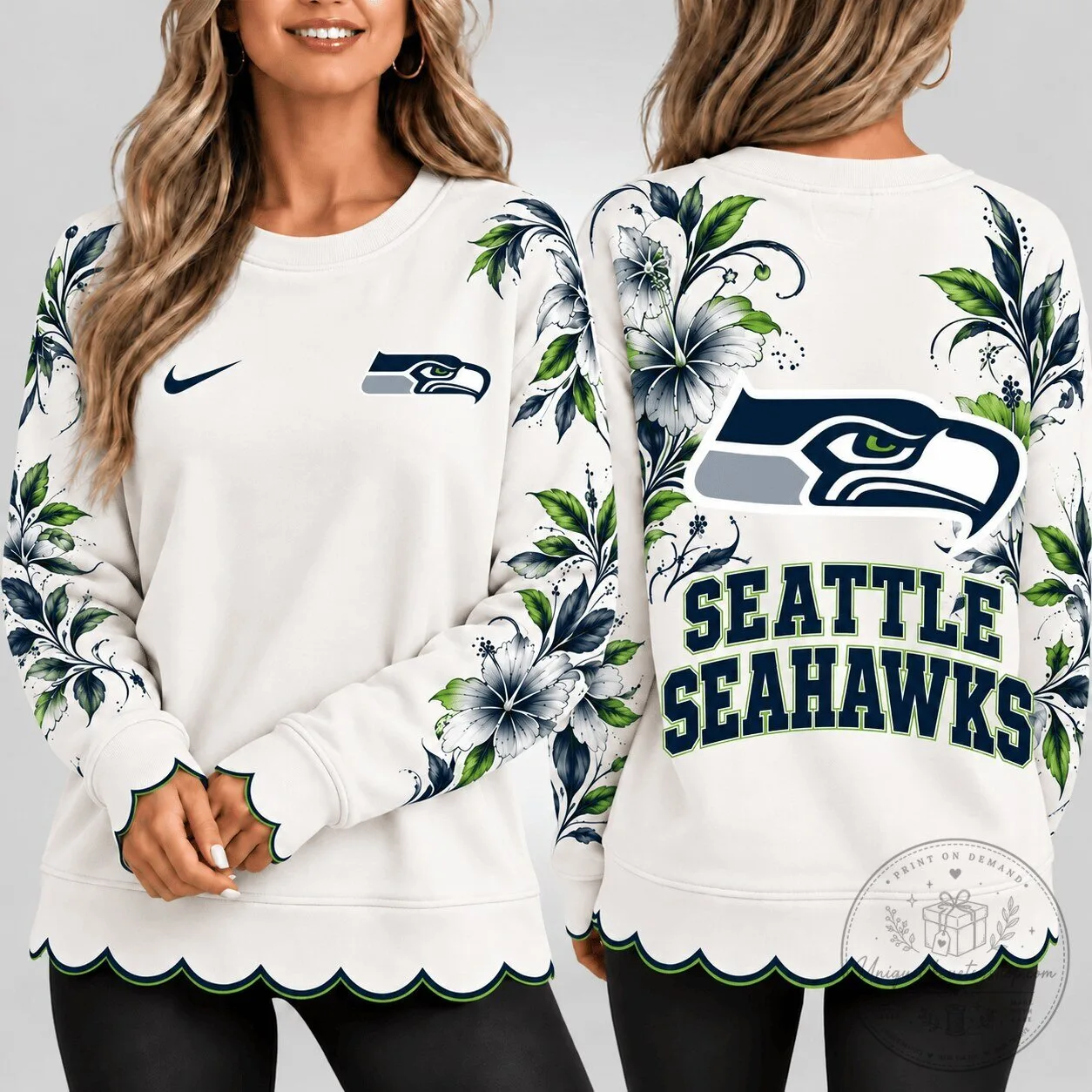Seattle Seahawks Floral Elegance Crewneck Sweatshirt for Women