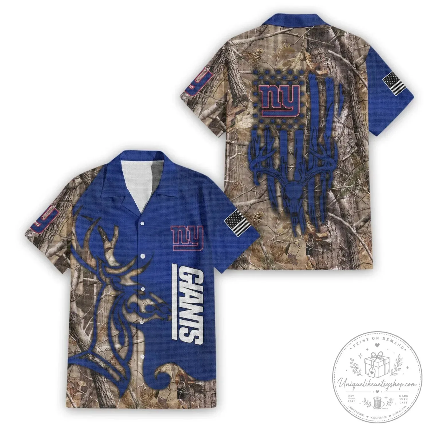 New York Giants Hunting Camouflage Deer Antler Hawaiian Shirt