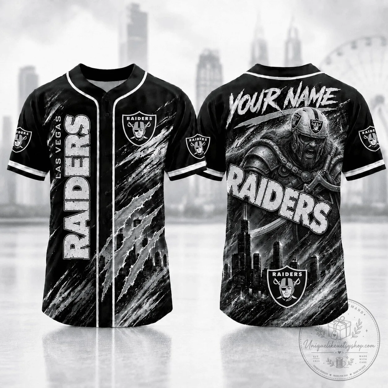 Las Vegas Raiders Personalized Football Team Black and White Baseball Jersey