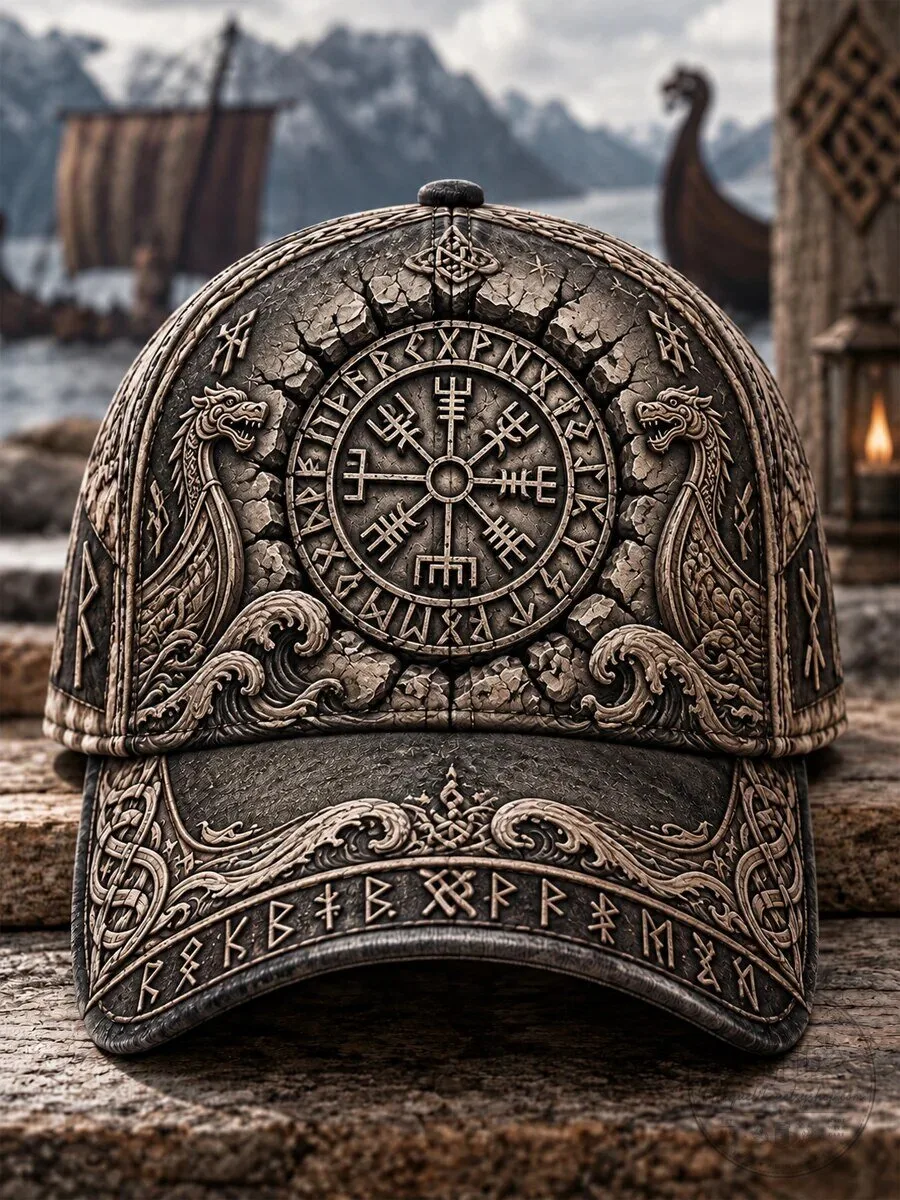 Viking Vegvisir Compass Norse Mythology Dragon Runes Baseball Cap Hat
