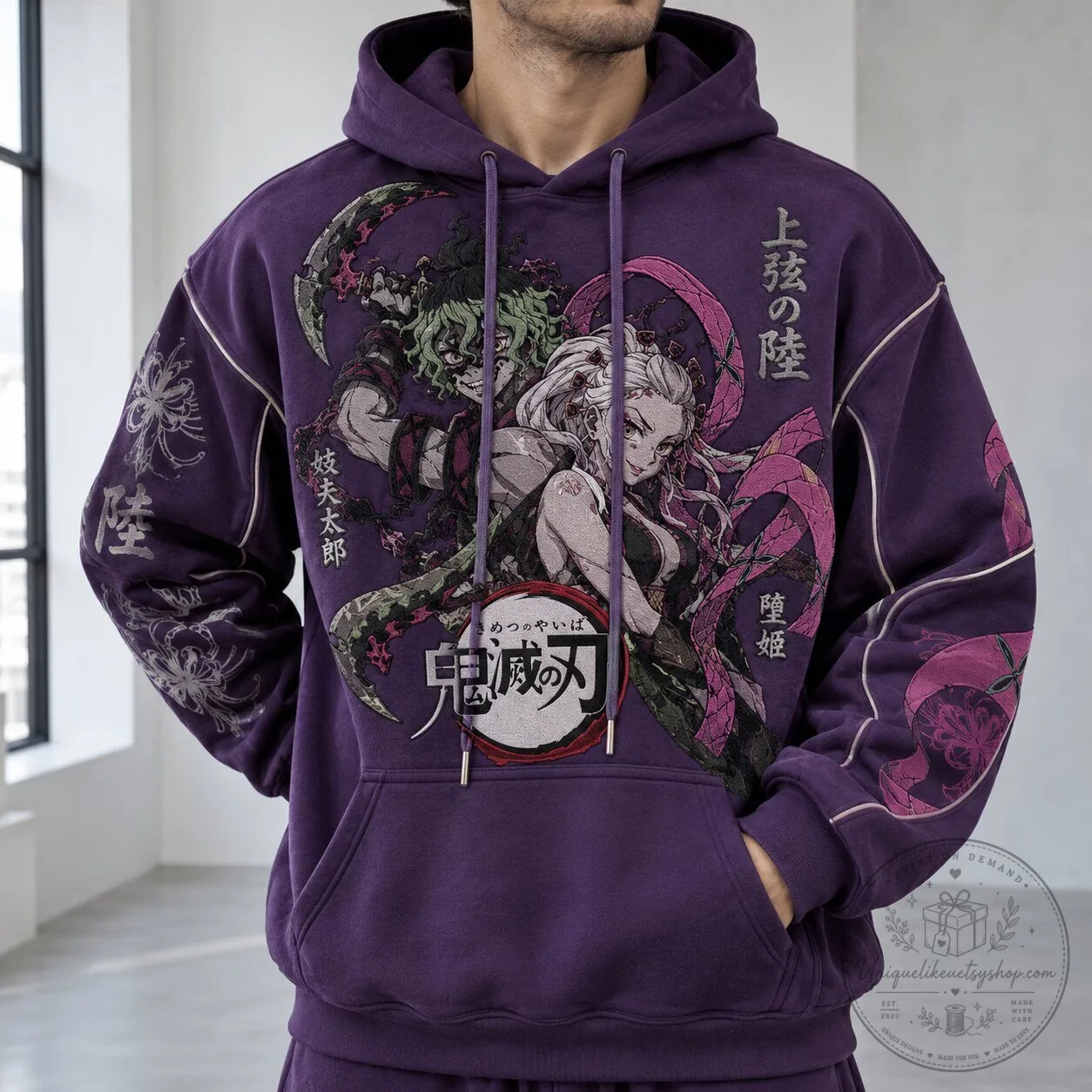 Demon Slayer Gyutaro and Daki Anime Characters Purple Hoodie