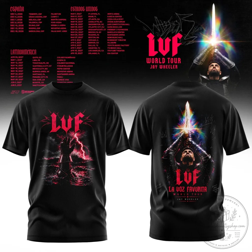 Concert Schedule T-Shirt for Jay Wheeler's La Voz Favorita World Tour Concert Schedule T-Shirt for Jay Wheeler's La Voz Favorita World Tour