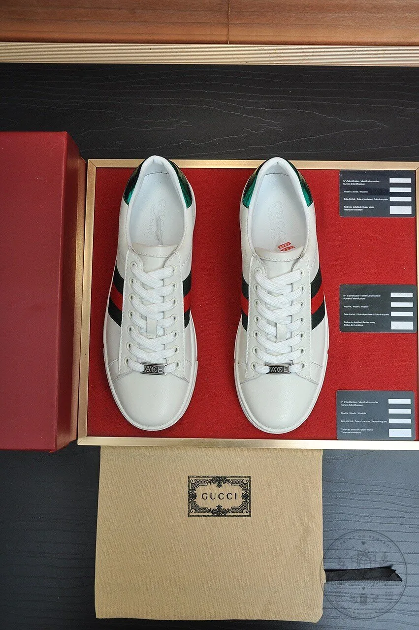 Ace Sneakers in White Leather by Gucci Featuring Green and Red Web Stripe 7 Ace Sneakers in White Leather by Gucci Featuring Green and Red Web Stripe