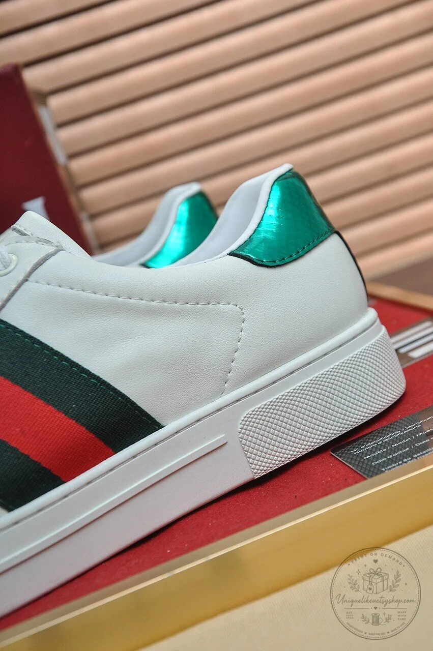 Ace Sneakers in White Leather by Gucci Featuring Green and Red Web Stripe 8 Ace Sneakers in White Leather by Gucci Featuring Green and Red Web Stripe