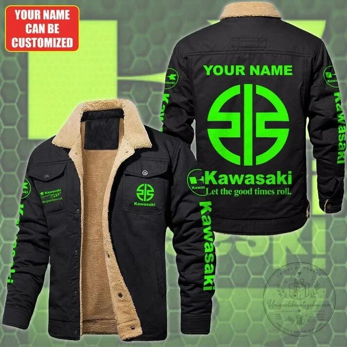 Kawasaki Motorcycle Racing Custom Name Fleece Cotton Jacket