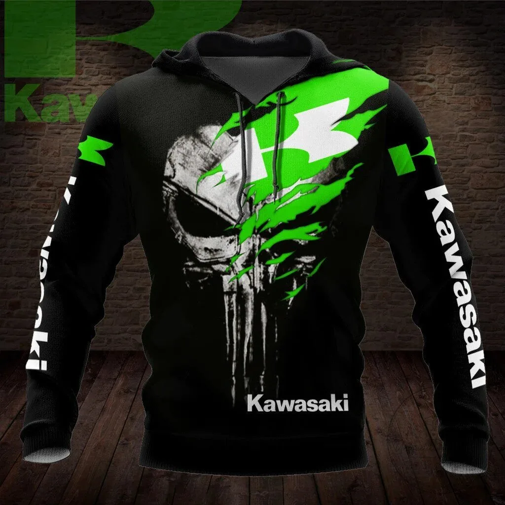 Kawasaki Punisher Skull Green and Black Motorcycle Racing Hoodie