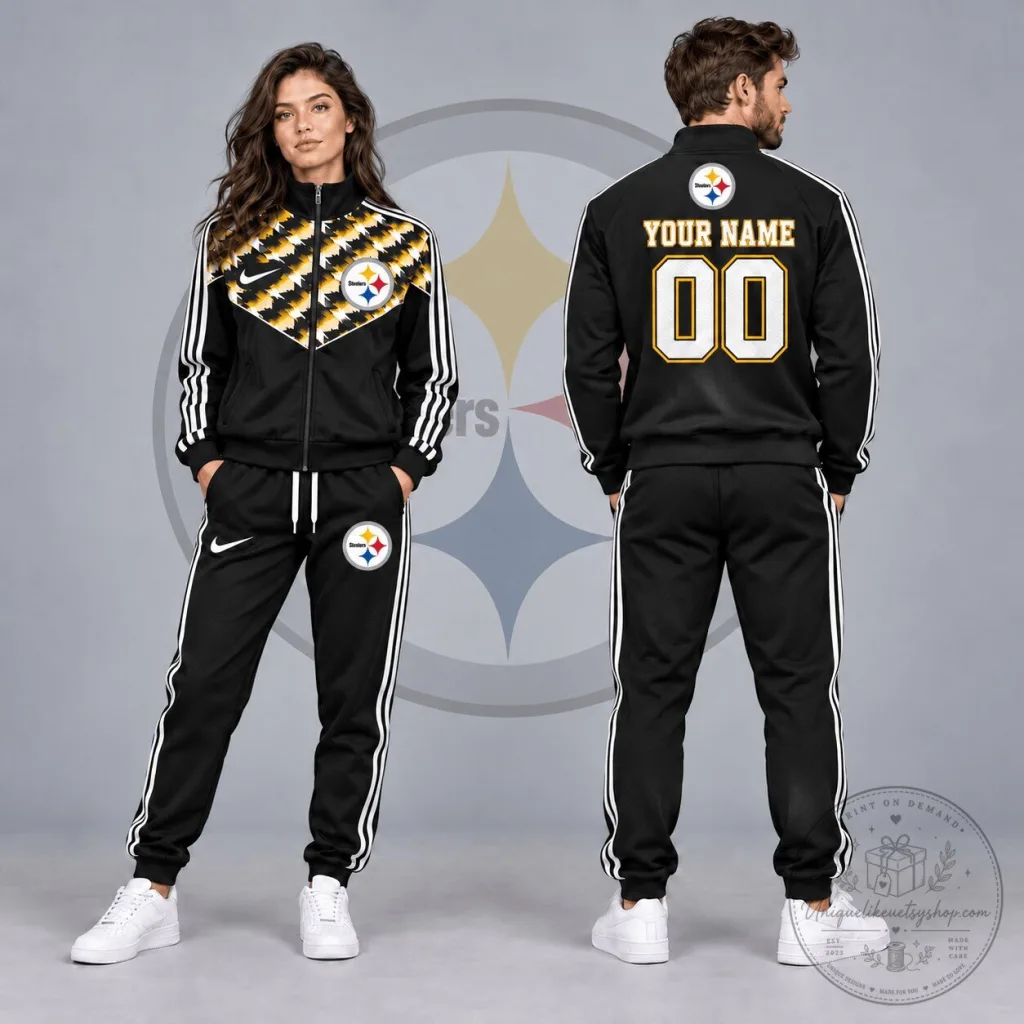 Pittsburgh Steelers Custom Name Number Tribal Chevron Full-Zip Tracksuit Jacket Pittsburgh Steelers Custom Name Number Tribal Chevron Full-Zip Tracksuit Jacket