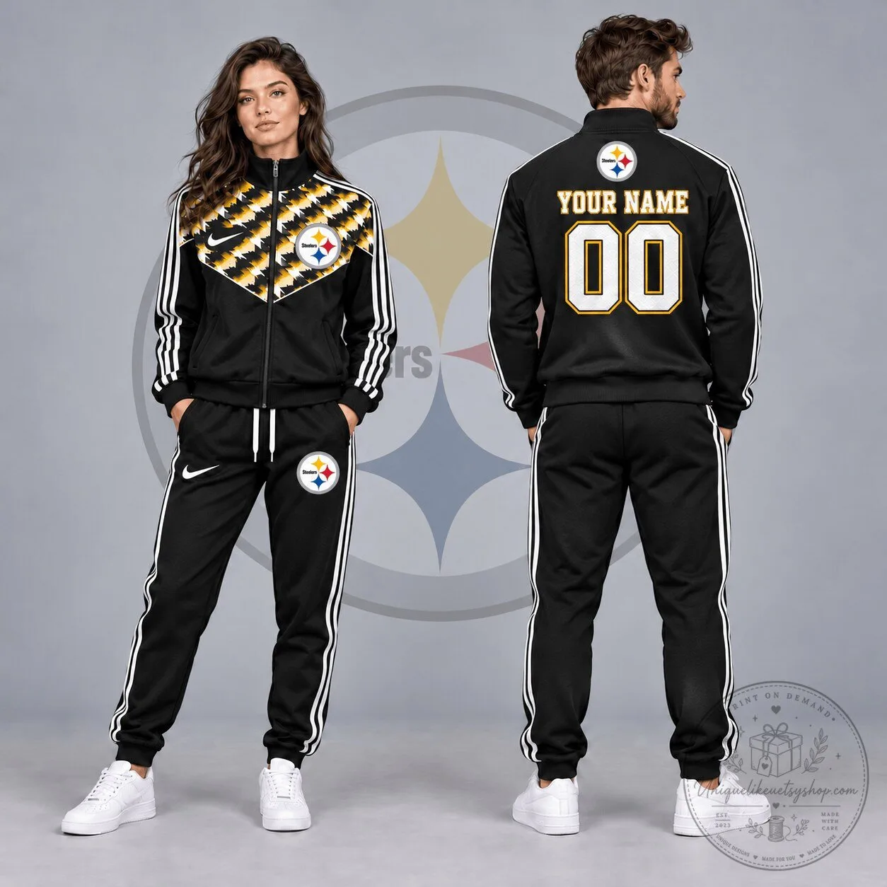 Pittsburgh Steelers Custom Name Number Tribal Chevron Full-Zip Tracksuit Jacket