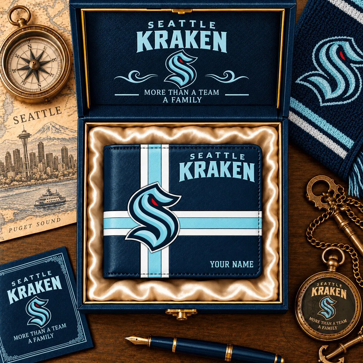 Seattle Kraken NHL Hockey Team Custom Name Fan Wallet