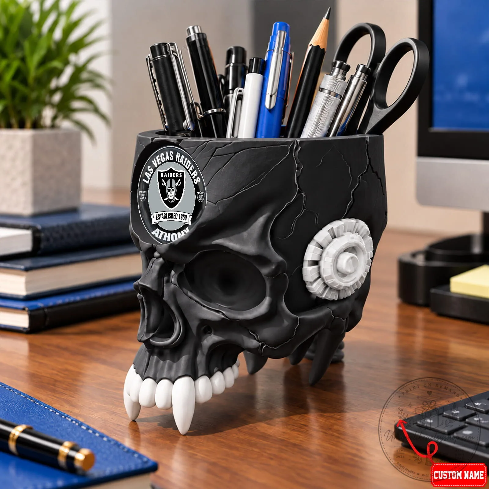 Las Vegas Raiders Football Team Skull Pen Holder 7 Las Vegas Raiders Football Team Skull Pen Holder
